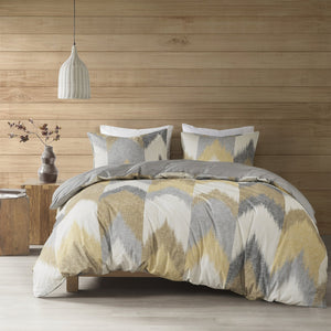 English Elm Full/Queen Alpine Duvet Cover Mini Set — 200TC Cotton Ikat Chevron, OEKO‑TEX, Antimicrobial, Button Closure B03596520