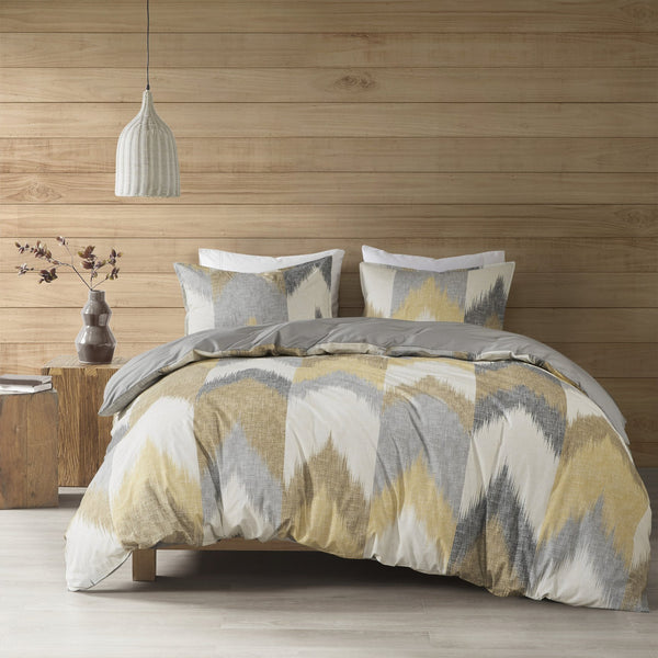 English Elm Full/Queen Alpine Duvet Cover Mini Set — 200TC Cotton Ikat Chevron, OEKO‑TEX, Antimicrobial, Button Closure B03596520