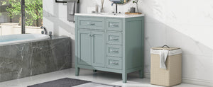 English Elm 36" Bathroom Vanity With Sink Combo - Stylish Green Cabinet, Solid Frame & Modern Design For Elegance N725P246491G