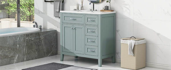 English Elm 36" Bathroom Vanity With Sink Combo - Stylish Green Cabinet, Solid Frame & Modern Design For Elegance N725P246491G