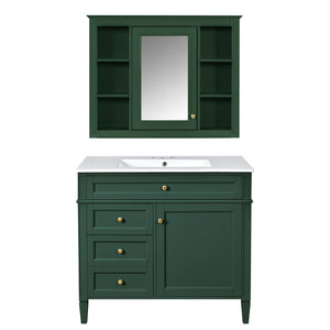 English Elm 36'' Modern Bathroom Vanity With Mirror Cabinet, Soft-Close Doors & Spacious Drawers For Storage SW000134AAF-1
