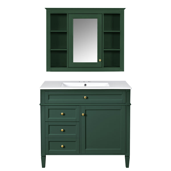 English Elm 36'' Modern Bathroom Vanity With Mirror Cabinet, Soft-Close Doors & Spacious Drawers For Storage SW000134AAF-1