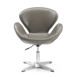 English Elm Raspberry Upholstered Swivel Lounge Chair with Adjustable Height, Polished Chrome Base & Plush Seat Grey B365P397944