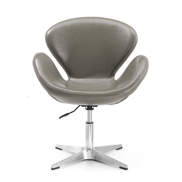 English Elm Raspberry Upholstered Swivel Lounge Chair with Adjustable Height, Polished Chrome Base & Plush Seat Grey B365P397944
