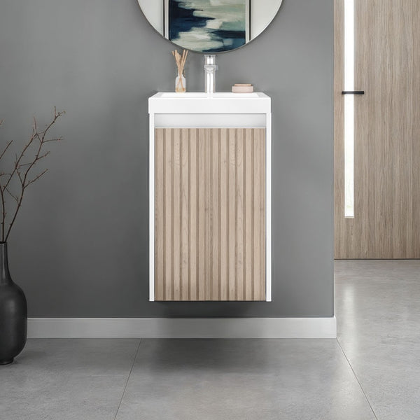 English Elm Homer Wall Mounted Bathroom Vanity with Integrated Sink and Interior Storage White B097P480477
