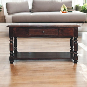 English Elm Turned Legs Cherry Console Table - Handcrafted Solid Mango Wood, 2 Drawers & Timeless Elegance B182P284353-GIGA