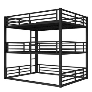 English Elm Queen Metal Triple Bunk Bed - Space-Saving Design With Safety Guardrails & Noise Reduction, Black Finish W1580S00176-GIGA