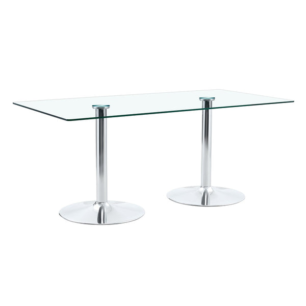 English Elm A Tempered Glass Rectangular Dining Table with Silver Metal Legs Seats Six W1151S04197