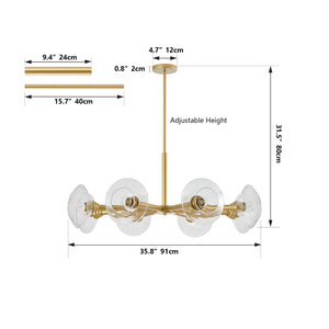 English Elm 36" Gold 8-Light Sputnik Chandelier with Clear Glass Shades — Mid-Century Iron Pendant for Dining Room W1340P233173