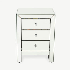 English Elm Christopher Knight Home® - 17.70'' Mirrored Nightstand - Silver Glass 3-Drawer Accent Table, Compact Glam Bedside Storage, Smooth Metal Glides 60982.00