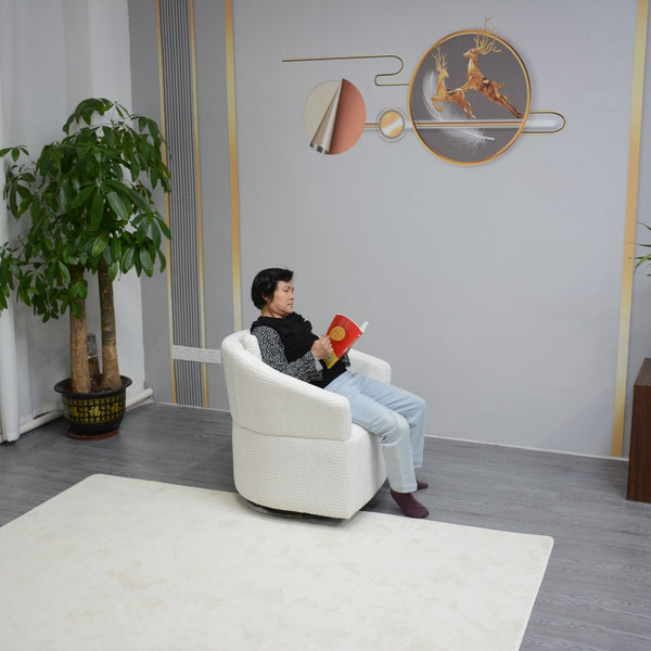 English Elm Modern 360 Degree Swivel Sofa Chair - Beige Velvet Accent, High-Back, Solid Wood Frame, 350lb Capacity W1183P254690