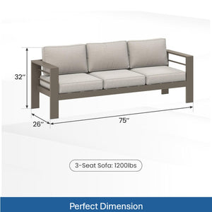 English Elm 75" Outdoor Iron Frame 3 Seat Patio Sofa with Olefin Cushions for Deck or Poolside Light Khaki+Beige B082P455110