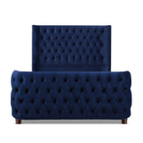 English Elm Brooklyn Queen Tufted Panel Bed Headboard and Footboard Set, Navy Blue Velvet