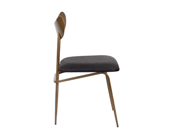 Sunpan Gibbons Dining Chair - Unique Mid-Century Modern Design with Handcrafted Leather and Iron Frame Antique Brass / Charcoal Black Leather