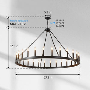 English Elm 53 Inch Iron Wagon Wheel Chandelier 18 Candle Lights Farmhouse Industrial Pendant W5008P393042