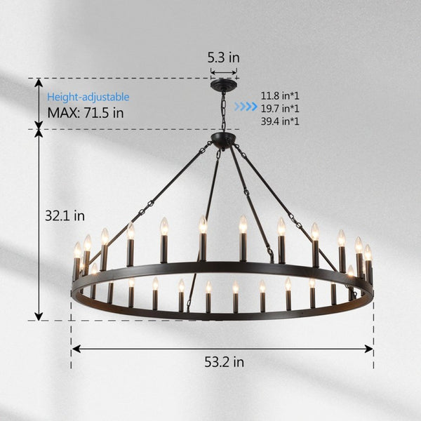 English Elm 53 Inch Iron Wagon Wheel Chandelier 18 Candle Lights Farmhouse Industrial Pendant W5008P393042