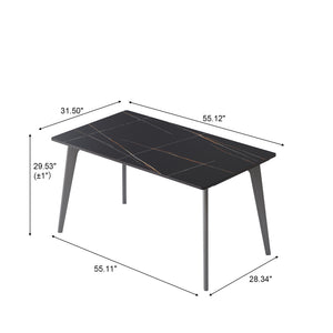 English Elm 55.12" Modern Artificial Stone Dining Table With Dark Grey Metal Legs - Seats 6 For Stylish Gatherings W1535S00519