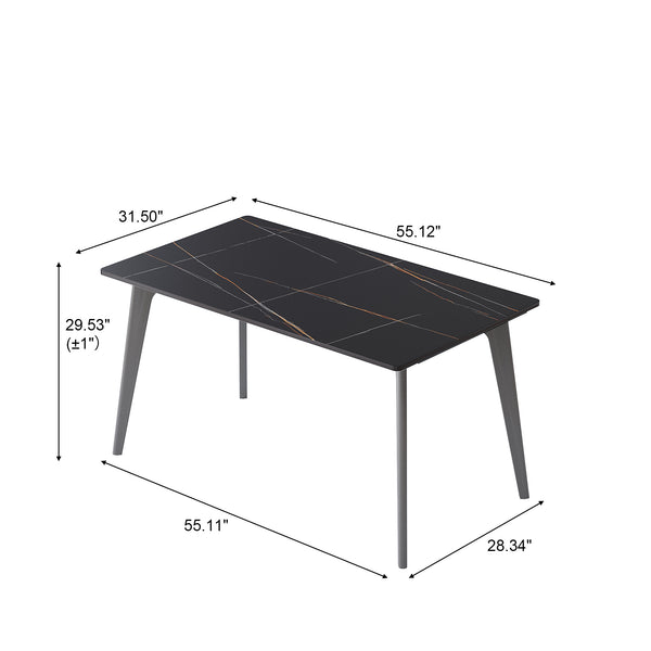 English Elm 55.12" Modern Artificial Stone Dining Table With Dark Grey Metal Legs - Seats 6 For Stylish Gatherings W1535S00519
