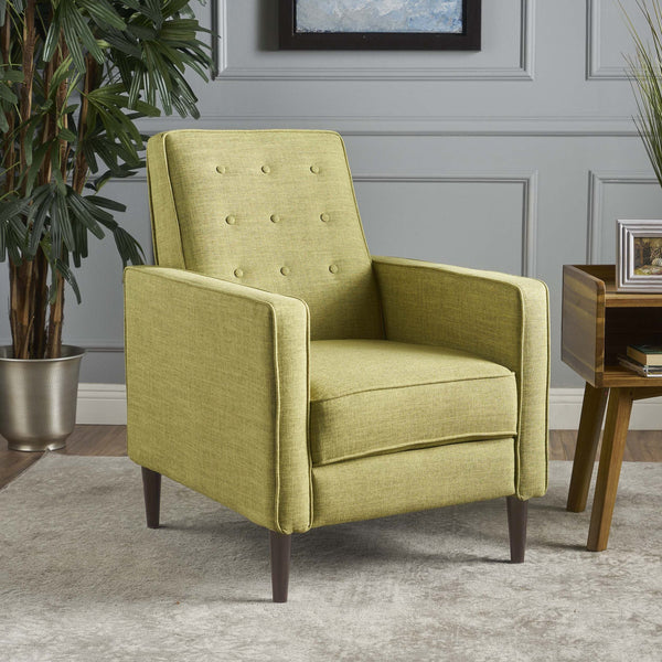 English Elm Christopher Knight Home® - Fabric Recliner Chair Mid-Century Modern Pushback Single Sofa with Tufted Cushion, Birch Legs, Cozy Comfort Green 60741.00MGRN