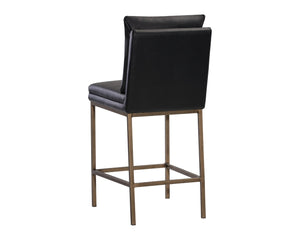 Sunpan PAIGE Counter Stool - Stylish Bravo Black Faux Leather with Antique Brass Legs for Modern Spaces 105944