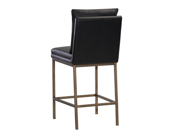 Sunpan PAIGE Counter Stool - Stylish Bravo Black Faux Leather with Antique Brass Legs for Modern Spaces 105944