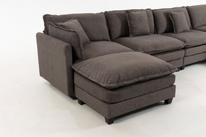 English Elm Modern Chenille Sectional Sofa Modular Sleeper with Ottoman Chaise and Waist Pillows Antique Grey W2530S00021