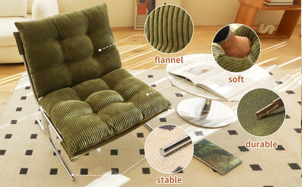 English Elm Modern Wingback Accent Chair Faux Leather Upholstery Chrome X Frame Living Room Green W2105P440976