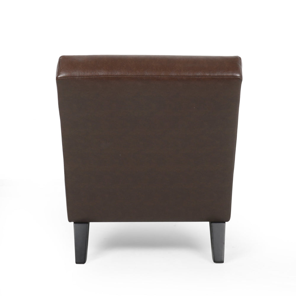 English Elm Christopher Knight Home® - FINLAY Curved PU Chaise Lounge with Birch Legs — Ergonomic Faux Leather Seat for Modern Comfort and Style Dark Brown 43.5 L x 26.5 W x 14.5 H 70507.00DBRN