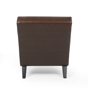 English Elm Christopher Knight Home® - FINLAY Curved PU Chaise Lounge with Birch Legs — Ergonomic Faux Leather Seat for Modern Comfort and Style Dark Brown 43.5 L x 26.5 W x 14.5 H 70507.00DBRN