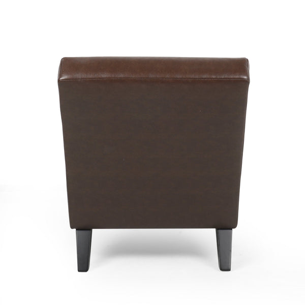 English Elm Christopher Knight Home® - FINLAY Curved PU Chaise Lounge with Birch Legs — Ergonomic Faux Leather Seat for Modern Comfort and Style Dark Brown 43.5 L x 26.5 W x 14.5 H 70507.00DBRN