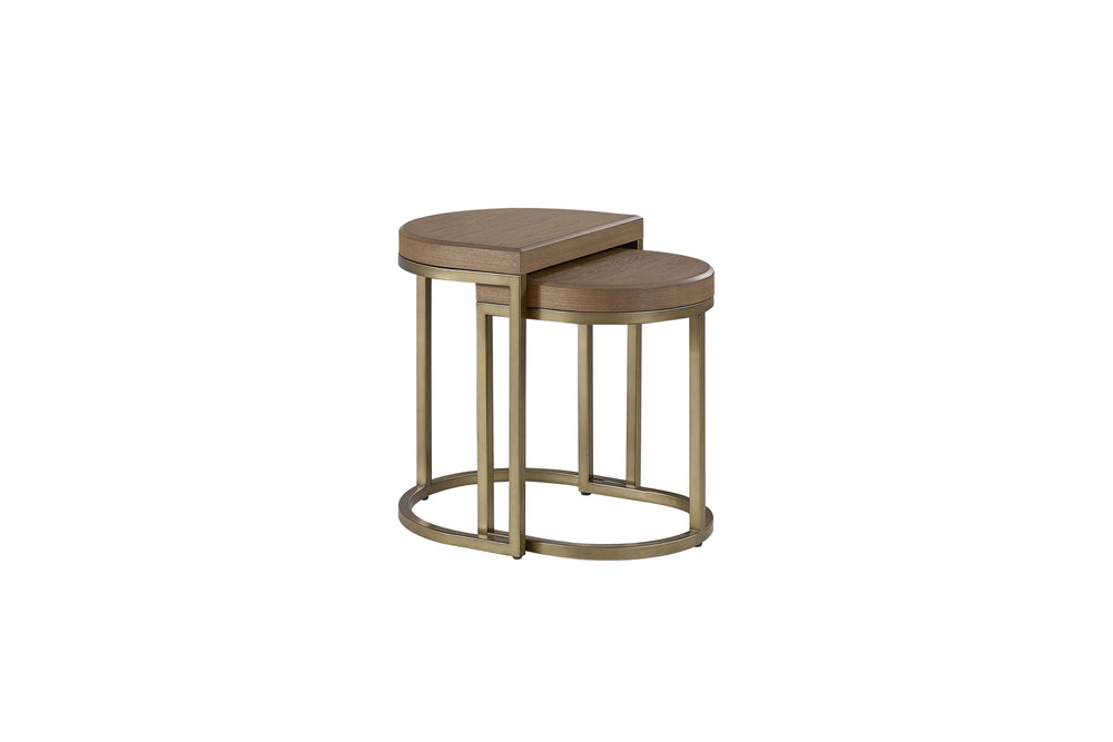 English Elm Nesting Tables Set Latte — 2 Space-Saving Elm Veneer MDF Tops with Sleek Metal Bases, Modern Design B2699P238776