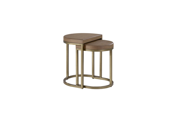 English Elm Nesting Tables Set Latte — 2 Space-Saving Elm Veneer MDF Tops with Sleek Metal Bases, Modern Design B2699P238776