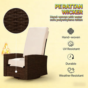 English Elm Swivel Recliner Outdoor Wicker Chair with Footrest Pe Rattan Patio Lounge Seat T3971P444290