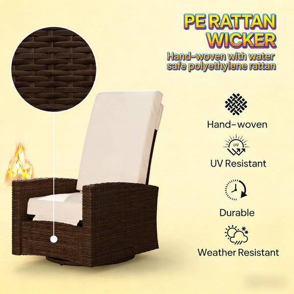 English Elm Swivel Recliner Outdoor Wicker Chair with Footrest Pe Rattan Patio Lounge Seat T3971P444290