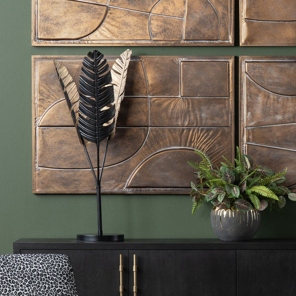 Crestview Collection 34"H Striking Black And Gold Embossed Palm Fronds Table Lamp – Elegant Design & Warm Glow   Cvazer179