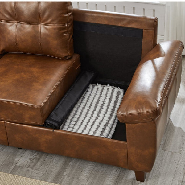 English Elm 59" Club Style Tufted Pu Leather Loveseat with Hidden Storage and Wide Padded Armrests Brown W1097S00245