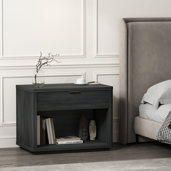 English Elm Evelyn 32" Charcoal Gray Nightstand With Modern Design, 1-Drawer & Open Shelf For Easy Storage B365P398529