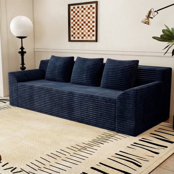 English Elm 71" Corduroy Tufted Loveseat with Deep Seat and Curved Back for Compact Living Spaces Aged Blue W5571P440916