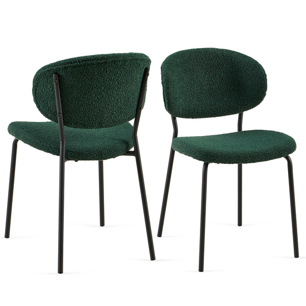 English Elm Dark Green Boucle Dining Chairs Set Of 2 - Stylish, Comfortable, Metal Legs For Modern Spaces W1164P195056