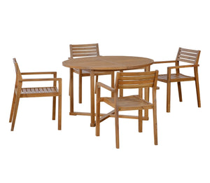 English Elm U_style Solid Acacia Wood Round Outdoor Dining Set Seats Four with Slatted Design Natural WY000475AAO