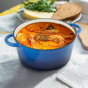 English Elm 4.5 Quart Dutch Oven Pot with Lid, Enameled Cast Iron, Nonstick Ceramic Surface for Even Cooking and Moisture-Retaining Baking up to 500°F Blue T3950P396341