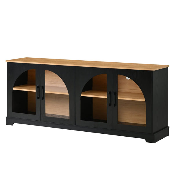 English Elm 3-piece Farmhouse Entertainment Center with Arched Glass Doors and Open Tower Shelving Black N721S000070B