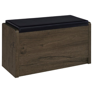 English Elm Astor Smoked Finish Entryway Bench with Drawer Open Shelving and Faux Leather Seat Oak B062P440253