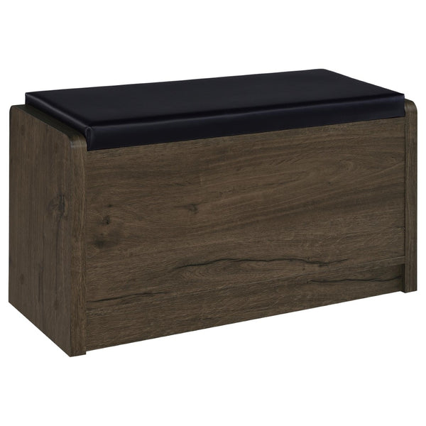 English Elm Astor Smoked Finish Entryway Bench with Drawer Open Shelving and Faux Leather Seat Oak B062P440253