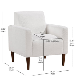 English Elm Caius Boucle Arm Chair in White — Pocket Spring Comfort, Solid Tapered Wood Legs, Modern Accent B050P229977