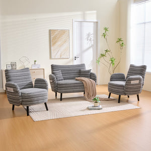English Elm Modern tufted two-seater sofa with boucle upholstery, tapered legs, storage pockets and plush comfort for small spaces and offices Dark Gray W395P376590