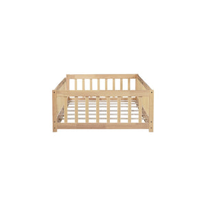 English Elm Twin Low Profile Rubberwood Floor Bed with Full Safety Fence for Toddler Rooms Natural W504P429336
