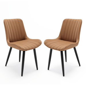 English Elm Set of 2 Armless Pu Leather Dining Chairs Cushioned Seat Brushed Metal Legs Modern Brown W3316P426936