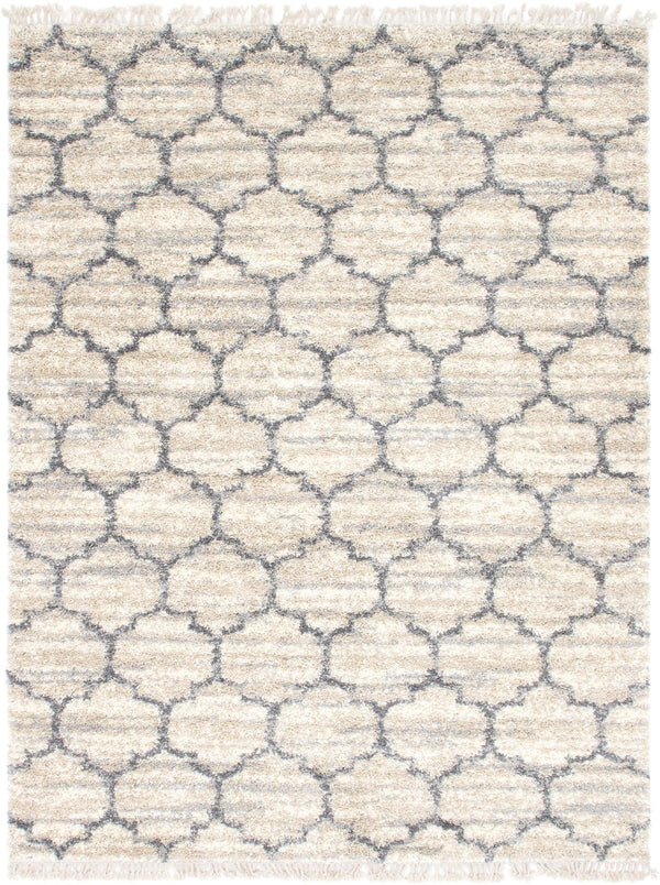 Unique Loom Hygge Shag Trellis Machine Made Trellis Rug Beige, Gray/Ivory 9' 0" x 12' 2"