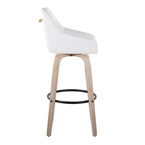 English Elm 30" Swivel Barstools Set of 2 Whitewashed Wood Faux Leather Gold Frame Counter Height B202S01922